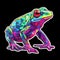 AI generated illustration of a brightly colored frog on the black background