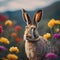 AI generated illustration of a brown rabbit perched upon a grassy hilltop
