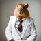 AI generated illustration of a Capybara in a white classic suit