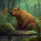 AI generated illustration of a Capybara, the world's largest rodent, perched atop a rocky outcrop