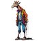 AI generated illustration of a cartoon giraffe-inspired character wearing a colorful stylish jacket