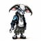 AI generated illustration of a cartoon goat wearing a black vest with horns and handcuffs