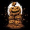 AI generated illustration of carved Halloween pumpkins illuminated by a full moon