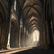 AI generated illustration of a cathedral standing illuminated by the warm rays of the sun