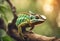 AI generated illustration of a chameleon perched on a tree branch