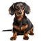 AI generated illustration of a charming dachshund with a glossy black coat on a white background