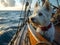 AI generated illustration of A cheerful canine sits atop the deck of a boat