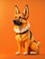 AI generated illustration of a cheerful canine on a vibrant orange background