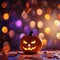 AI generated illustration of A cheerful Halloween pumpkin illuminated with a bright orange hue