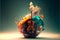 AI generated illustration of a classic violin in an explosion of colors