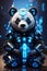 AI generated illustration of A close-up of a cute and cuddly panda with illuminated eyes and fur