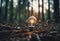 AI generated illustration of A close-up image of a single light bulb laying on the forest floor