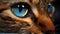AI generated illustration of A close-up portrait of a domestic tabby cat with intense blue eyes