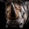 AI generated illustration of a close-up of a rhinoceros in a dark environment