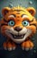 AI generated illustration of A close-up of a soft, tiger stuffed animal resting on concrete surface
