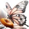 AI generated illustration of a close-up of a vibrant metallic butterfly perched on a flower