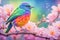 AI generated illustration of a closeup of cute vibrant bird on a branch