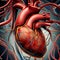 AI generated illustration of a closeup of a human heart with the various chambers and valves