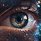 AI generated illustration of a closeup of a person's eye with a glowing iris