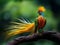AI generated illustration of A colorful avian specimen perched atop a branch