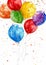 AI generated illustration of colorful balloons soar amid confetti on a white backdrop