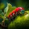 AI generated illustration of A colorful caterpillar on an apple