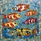 AI generated illustration of a colorful fish mosaic tile wall with a vibrant fish motif