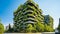 AI generated illustration of a contemporary urban architecture with lush greenery