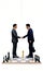 AI generated illustration of a couple of businessmen handshaking with a chess piece on the background