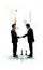 AI generated illustration of a couple of businessmen handshaking with a chess piece on the background