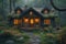AI generated illustration of a cozy forest cottage with abundant windows