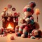 AI generated illustration of a cozy home scene with an adorable handmade crochet stuffed toy