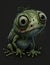 AI generated illustration of a creepy kawaii frog atop a mossy surface