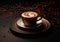 AI generated illustration of a cup of freshly brewed espresso coffee served on a saucer