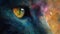 AI generated illustration of a curious feline gazes at a celestial spectacle