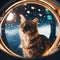 AI-generated illustration of a curious feline looking into the lens of the camera