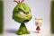 AI generated illustration of a cute funny 3D green Grinch character with Cindy Lou Who
