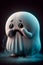 AI generated illustration of a cute ghost creature scared in the darkness