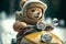 AI generated illustration of a cute teddy bear riding a snowmobile