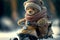 AI generated illustration of a cute teddy bear riding a snowmobile