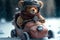 AI generated illustration of a cute teddy bear riding a snowmobile