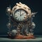 AI generated illustration of a decorative artistic ornate clock with an abstract aquatic design