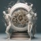 AI generated illustration of a decorative artistic ornate clock with a human statue design