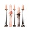 AI generated illustration of decorative candles with flowers on a stand