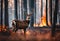 AI generated illustration of a deer in a burning forest