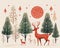 AI generated illustration of a deer in the snow-covered landscape silhouetted against the trees