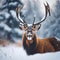 AI generated illustration of a deer standing amid a picturesque snow-covered forest