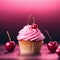 AI generated illustration of a delectable cupcake topped with cherry