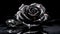 AI generated illustration of a delicate black crystal-like rose near a diamond