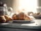 AI generated illustration of A delicious assortment of freshly-baked croissants on a table